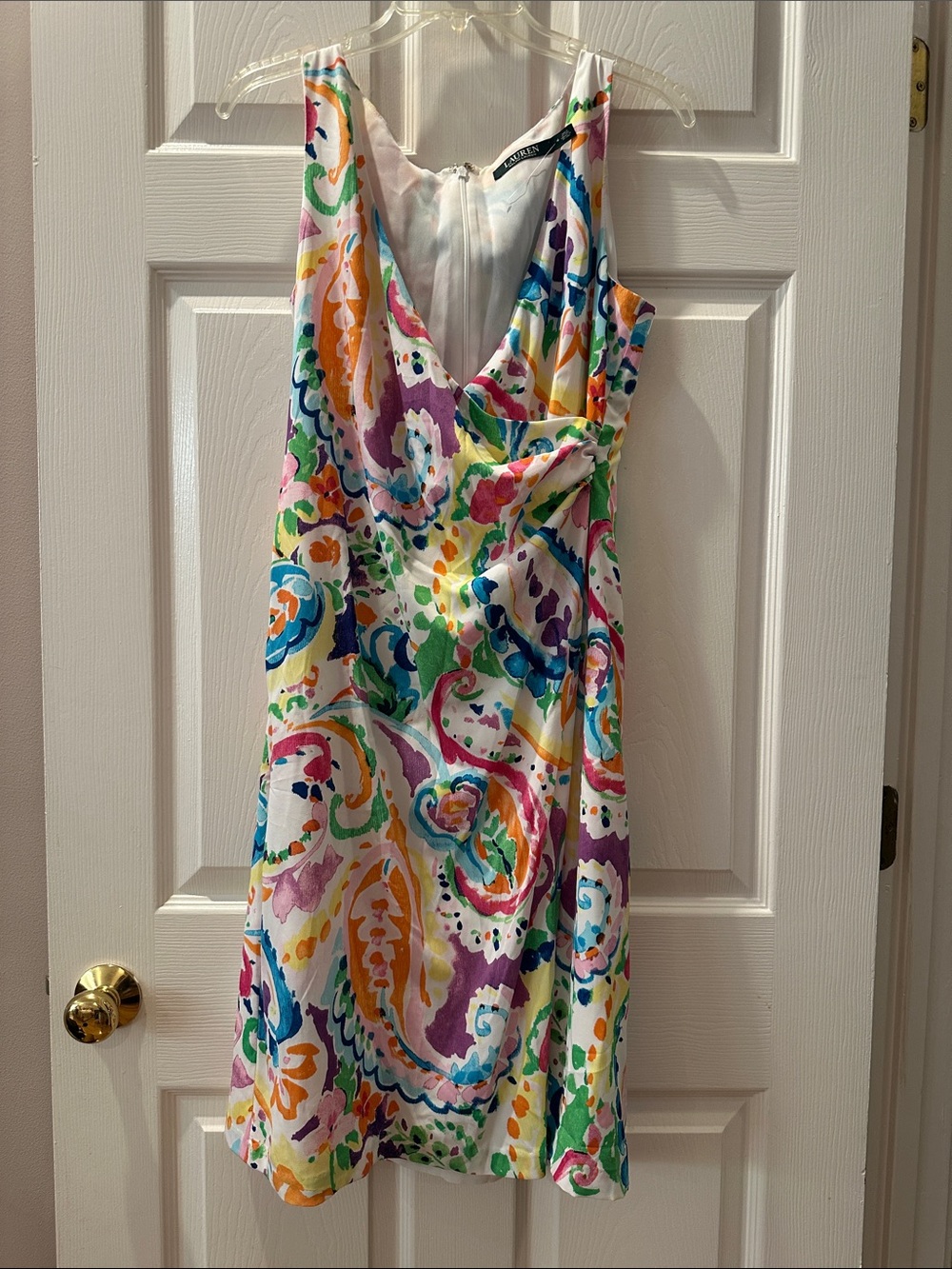 Ralph Lauren White Abstract Multicolor Sleeveless Mini Dress